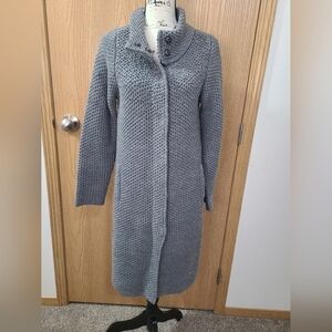 Christopher & Banks Chunky Knit Collared Pearl Longline Snap Cardigan Sweater